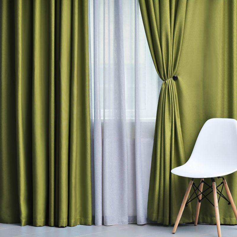 Classic Modern Solid Room Darkening Semi-Blackout Curtains, Grommets, Set of 2, 52"x63", Sage - Blue Nile Mills