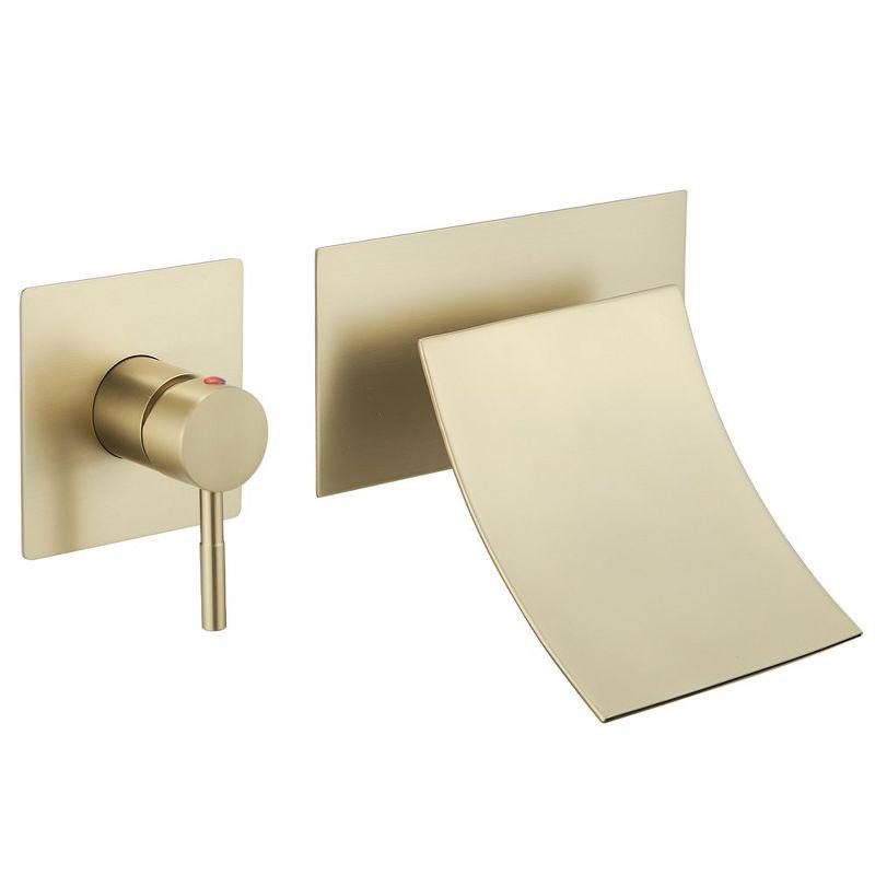 Brushed Gold Wall-Mount Waterfall Bathroom Faucet with Lever Handle