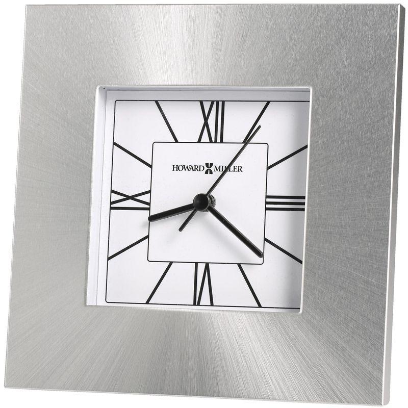 Square Silver Aluminum Quartz Table Clock with Roman Numerals