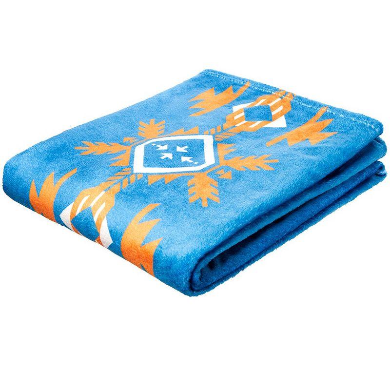 Lake Adventure Blue and Orange Polyester Plush Throw Blanket