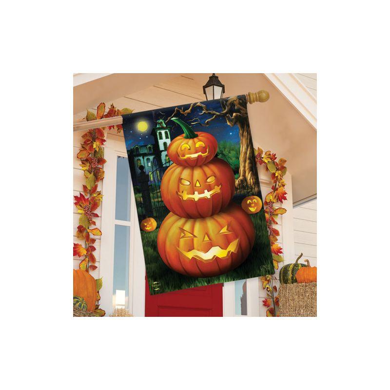 Briarwood Lane Spooky Jack O'Lanterns Halloween House Flag Carved Pumpkins 28" x 40"