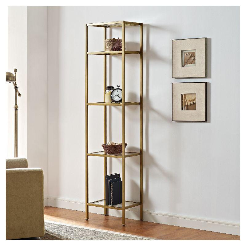 73" Aimee Narrow Etagere - Crosley: Modern Luxury Glass Shelf Unit, Powder-Coated Steel Frame, 4-Tier