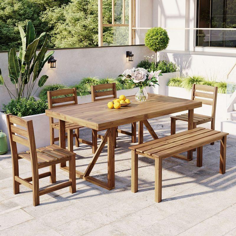 6pcs Outdoor Dining Sets, Patio Furniture Set Acacia Wood Table and Chair, Natural - ModernLuxe