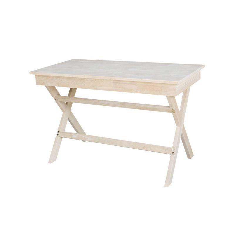 Cross Leg Desk Unfinished - International Concepts: Rubberwood Writing Desk with Drawer, Hardwood Frame