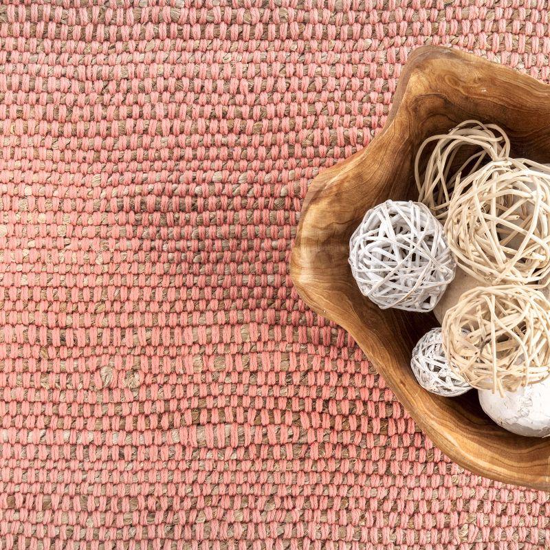 Nuloom 4x6 Elfriede Jute & Cotton Hand Woven Indoor Area Rug, Pink, Solid Rustic Farmhouse Style Natural Fiber Bedroom, Living Room,