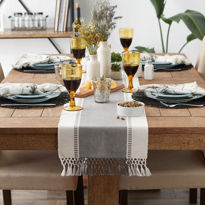 Design Imports  Ribbed Dobby Stripe Table Runner, Cool Gray, 13X72"