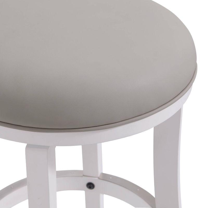 Classic White Leather Swivel Bar Stool with Rubberwood Frame