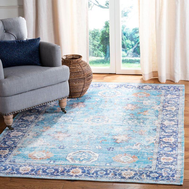 Aqua/Navy Flat Woven Cotton Chenille 5' x 8' Area Rug