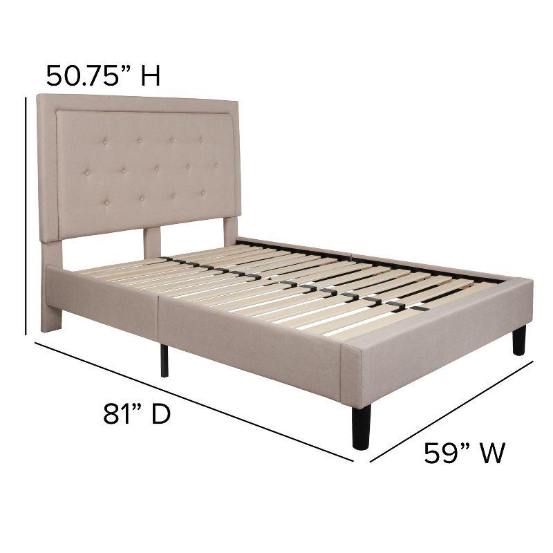 Beige Full-Size Tufted Upholstered Platform Bed with Nailhead Trim