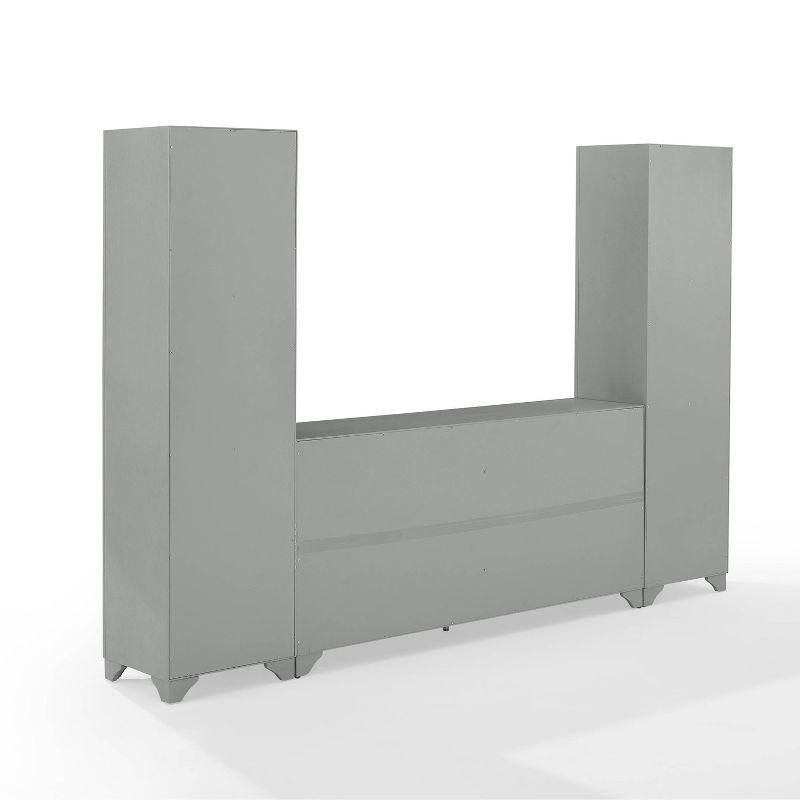 3pc Tara Sideboard and Bookcase Set Distressed Gray - Crosley