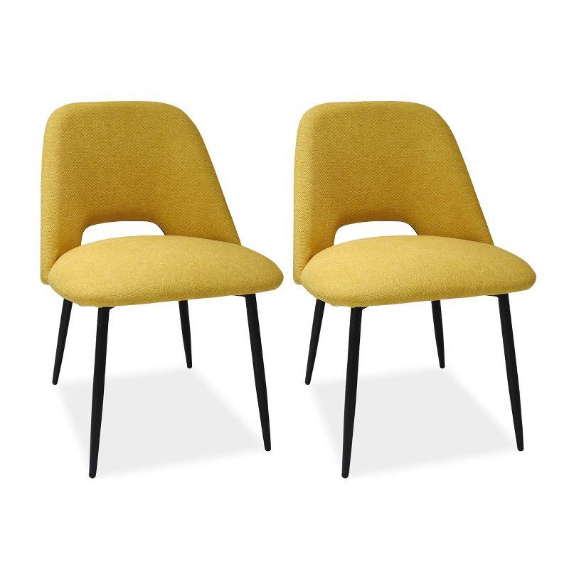 Edwin 21.6" Wider Seat Yellow Upholstered Dining Chairs Set Of 2,Modern Kitchen Armless Dining Chair With Black Metal Legs-Maison Boucle