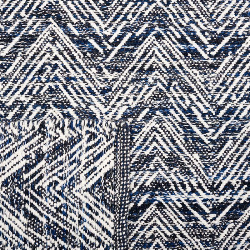 Navy and White Handmade Wool Chevron Area Rug, 5' x 8'