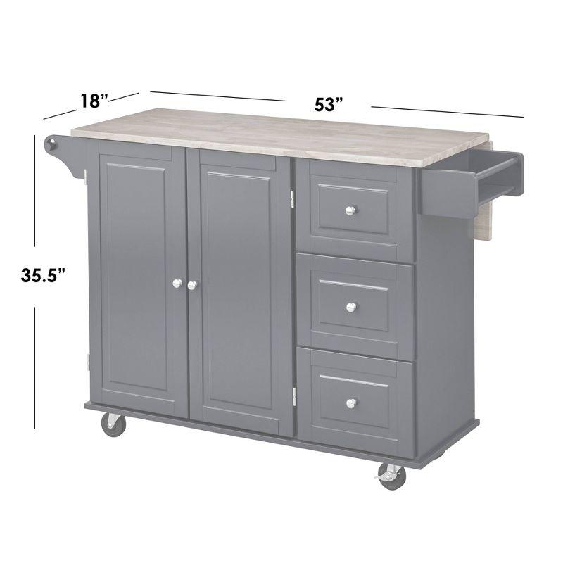 Gray Wood Drop Leaf Kitchen Cart with Spice Rack and Storage