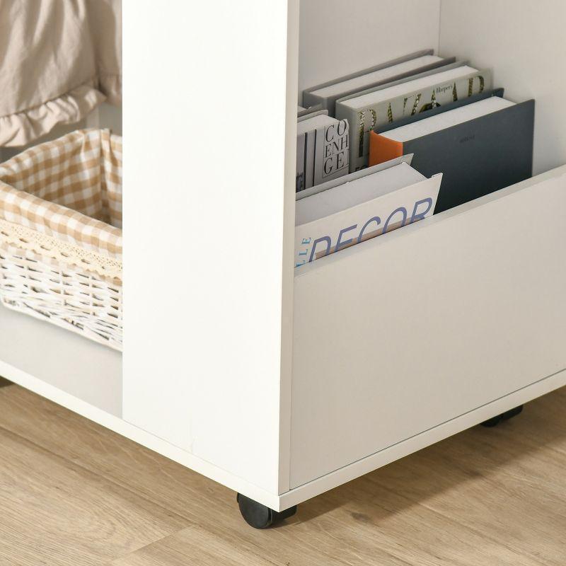 HOMCOM C-Shaped Sofa Side Table Mobile End Table with Storage and Wheels for Living Room, Bedroom, Office