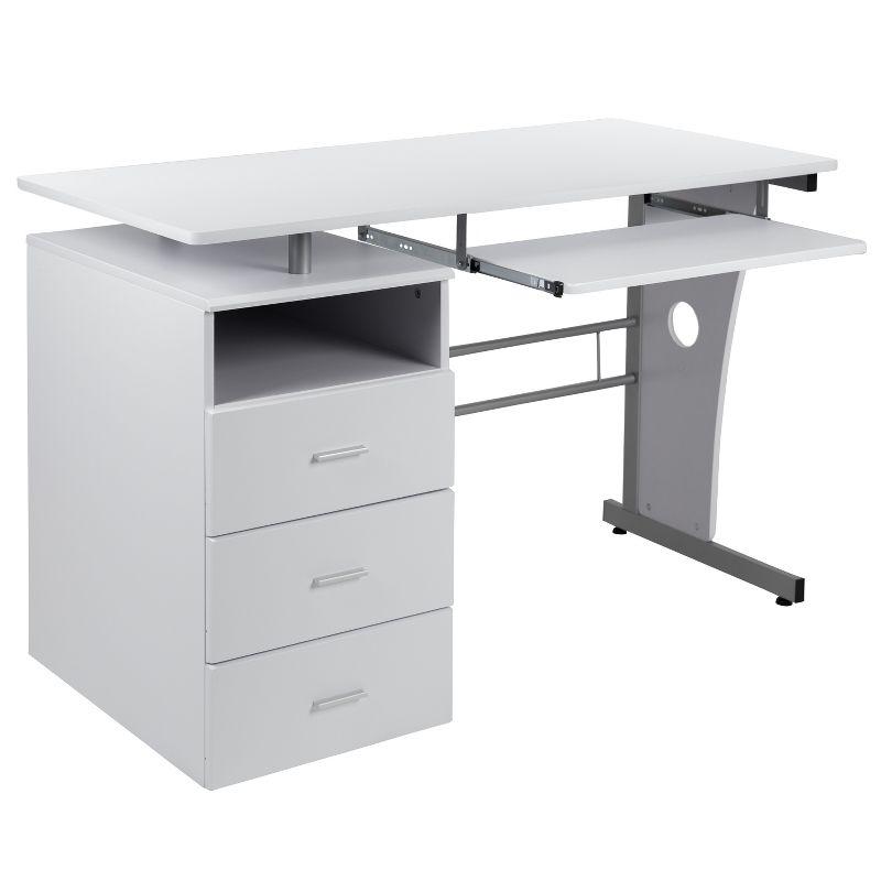 Executive White and Silver Desk with Keyboard Tray and Drawers