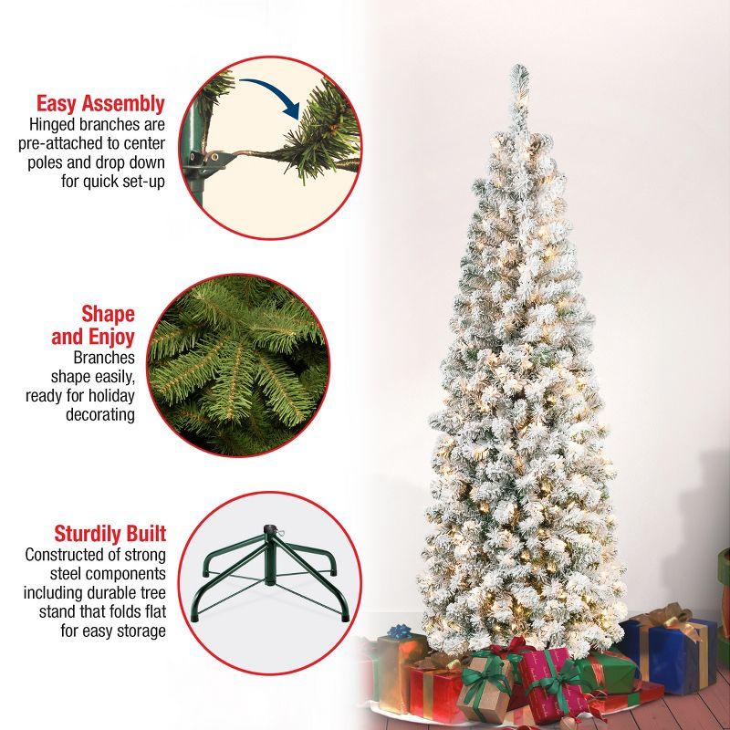 6' Prelit Pencil Slim Flocked Hinged Acacia Artificial Christmas Tree Clear Lights - National Tree Company