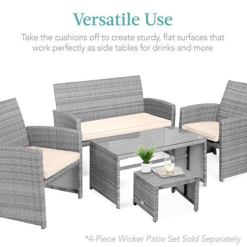 Best Choice Products Set of 2 Multipurpose Patio Wicker Ottomans w/ Removable Cushions - Gray/Cream