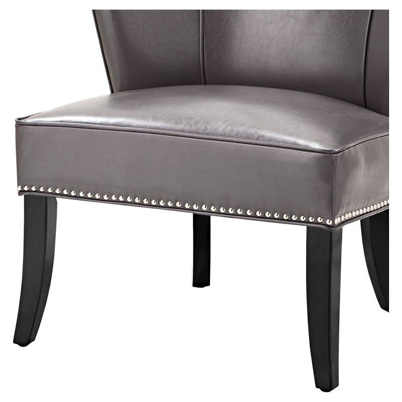 Elegant Gray Faux Leather Armless Accent Chair with Silver Nailhead Trim