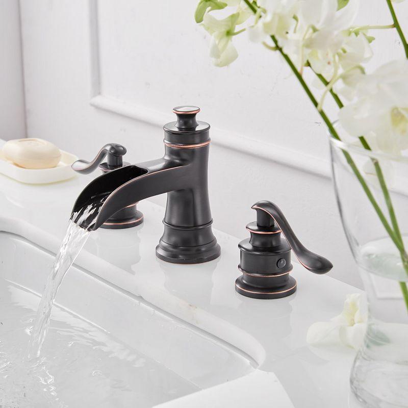 BWE 8 in. Widespread Double Handle Waterfall Bath Faucet With Pop-up Drain Assembly in Spot Resist