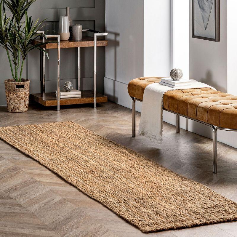 nuLOOM Ashli Solid Farmhouse Jute Area Rug, Runner 2' 6" x 8', Natural