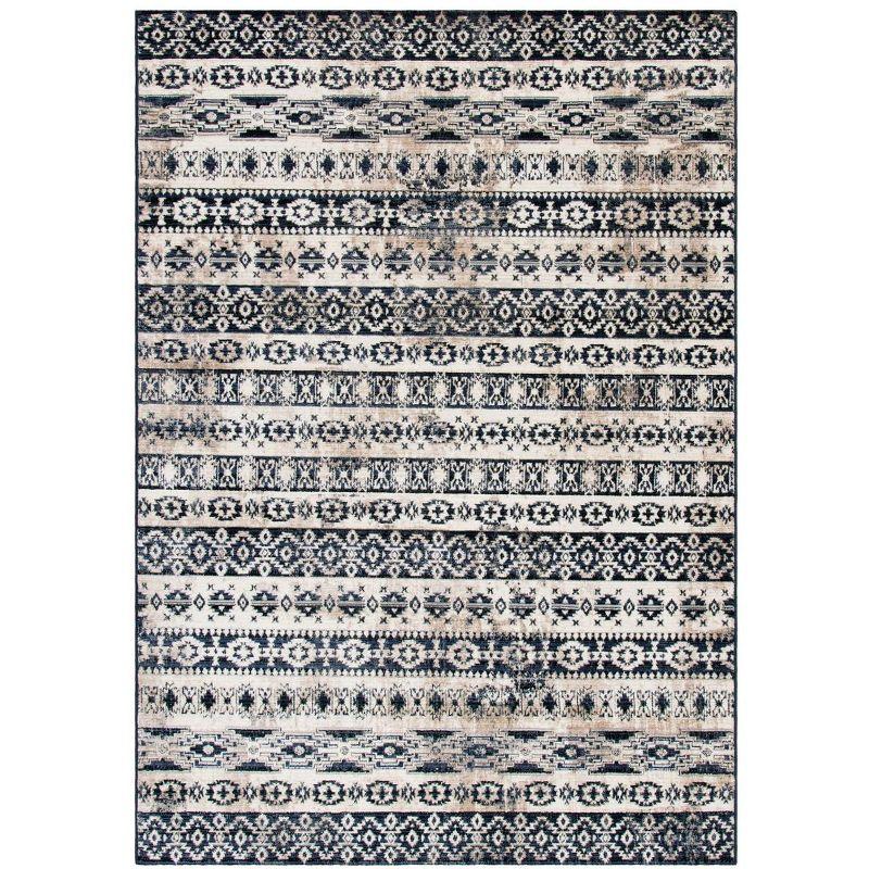 Ivory and Black 4' x 6' Hand-Knotted Oriental Rug