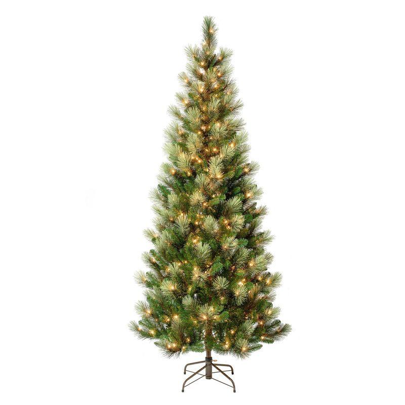 7.5' Green Pre-Lit Slim Pine Christmas Tree with Clear Lights