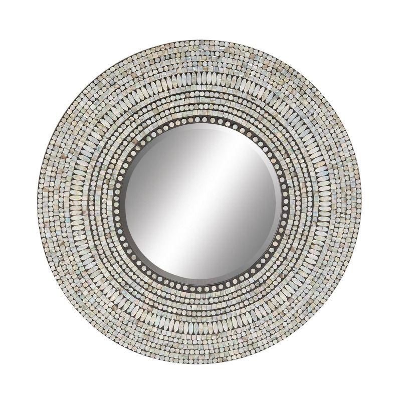 Olivia & May Wood Handmade Mosaic Wall Mirror Silver : Nautical Coastal Decor, 31.5" Round, No Assembly Required