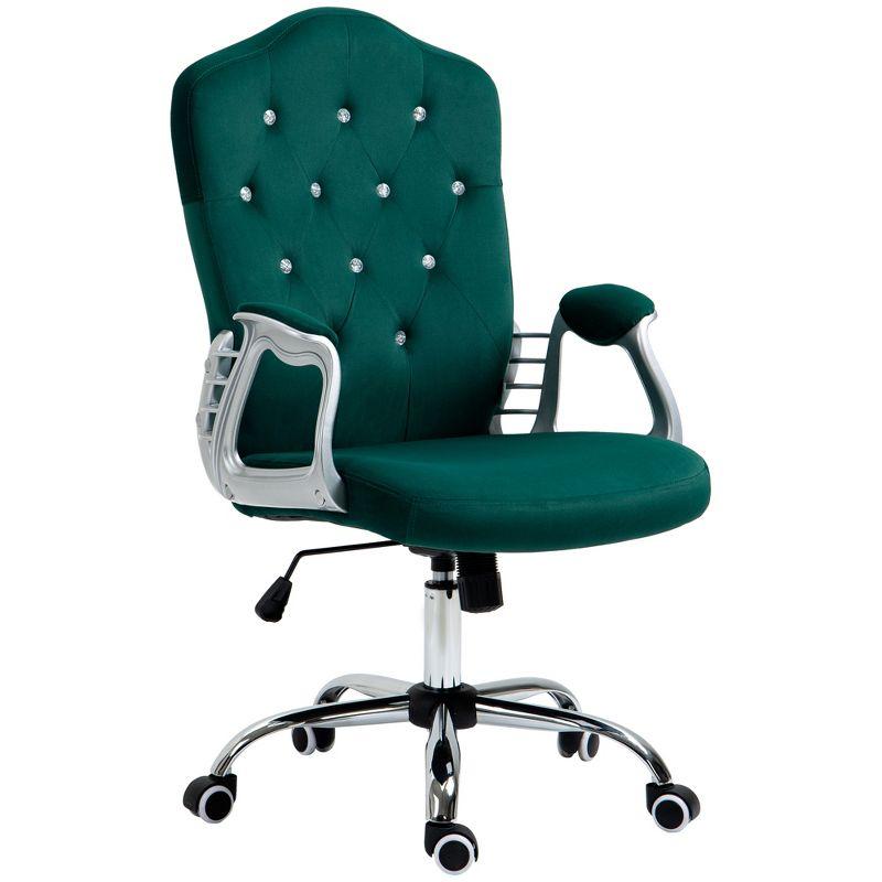 Elegant Dark Green Velvet Task Chair with Swivel and Tilt Function