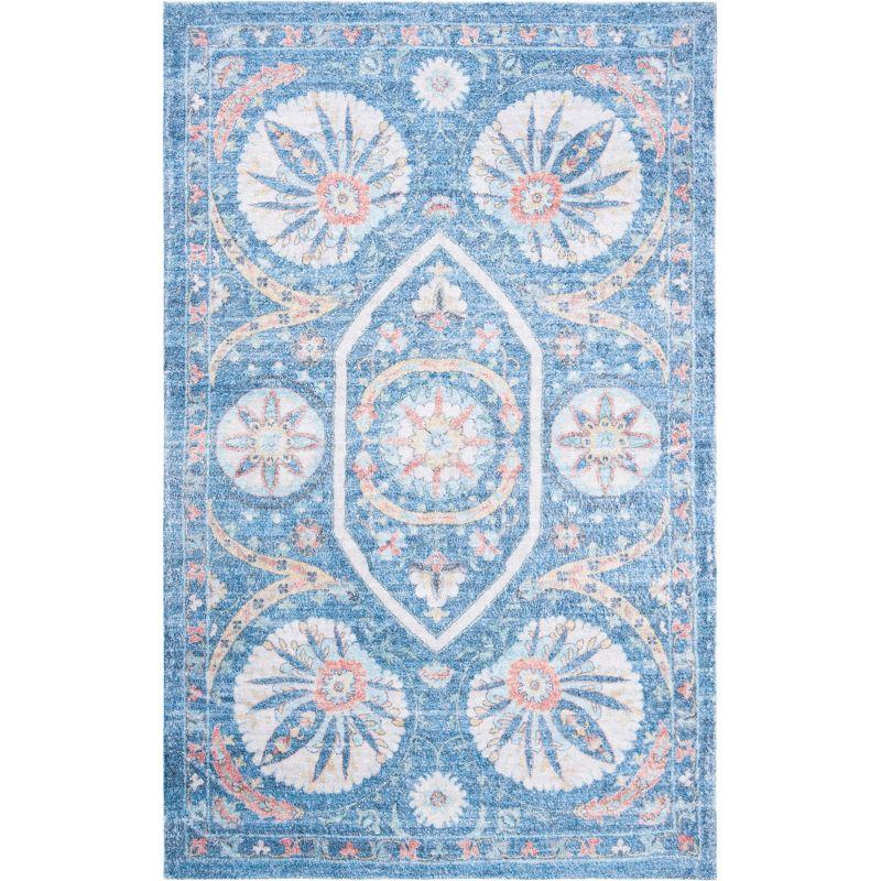 Handmade Blue & Cream Cotton-Synthetic 4'x6' Reversible Flat Woven Rug