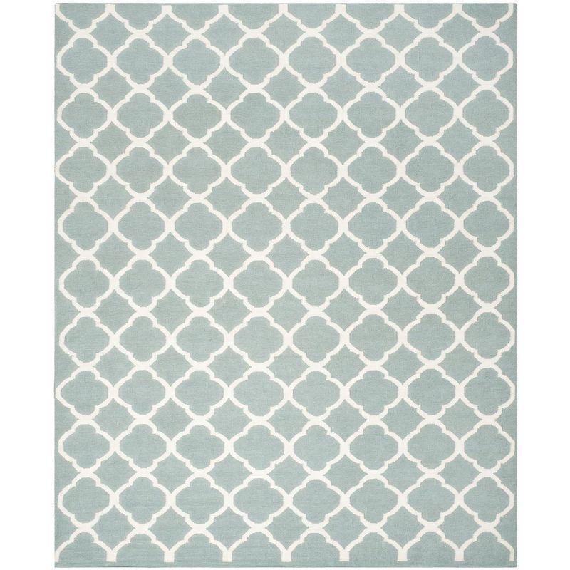 Blue Ivory Artisanal Wool 8' x 10' Handwoven Dhurrie Rug