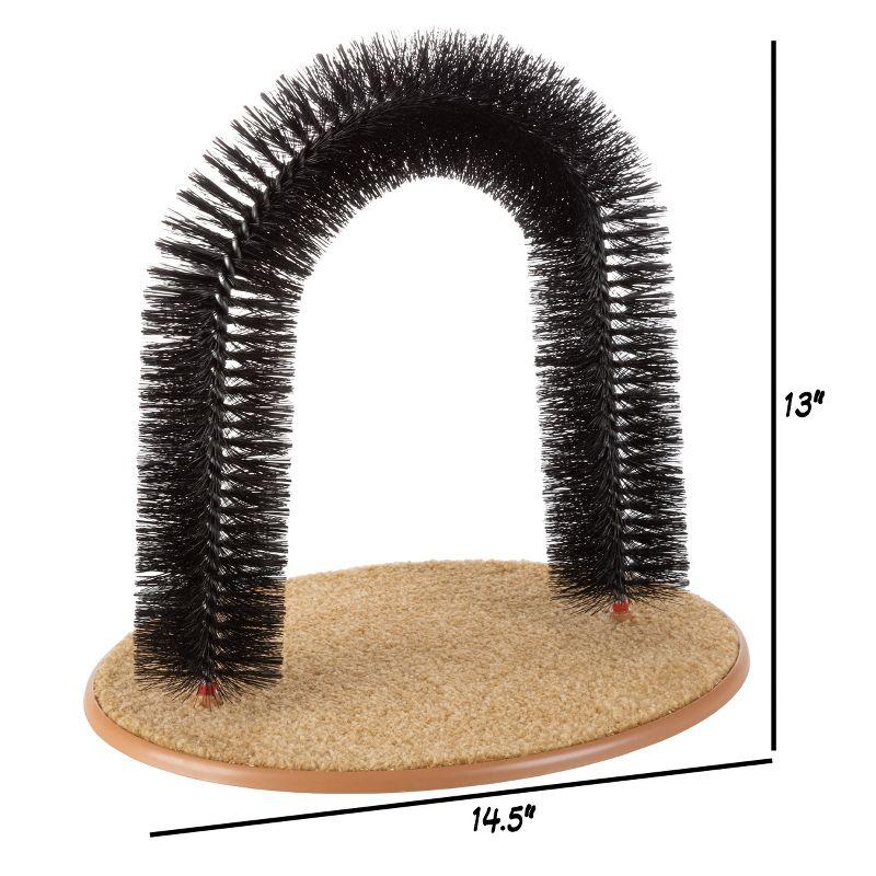 Black Bristle Ring Brush Cat Arch with Carpeted Base