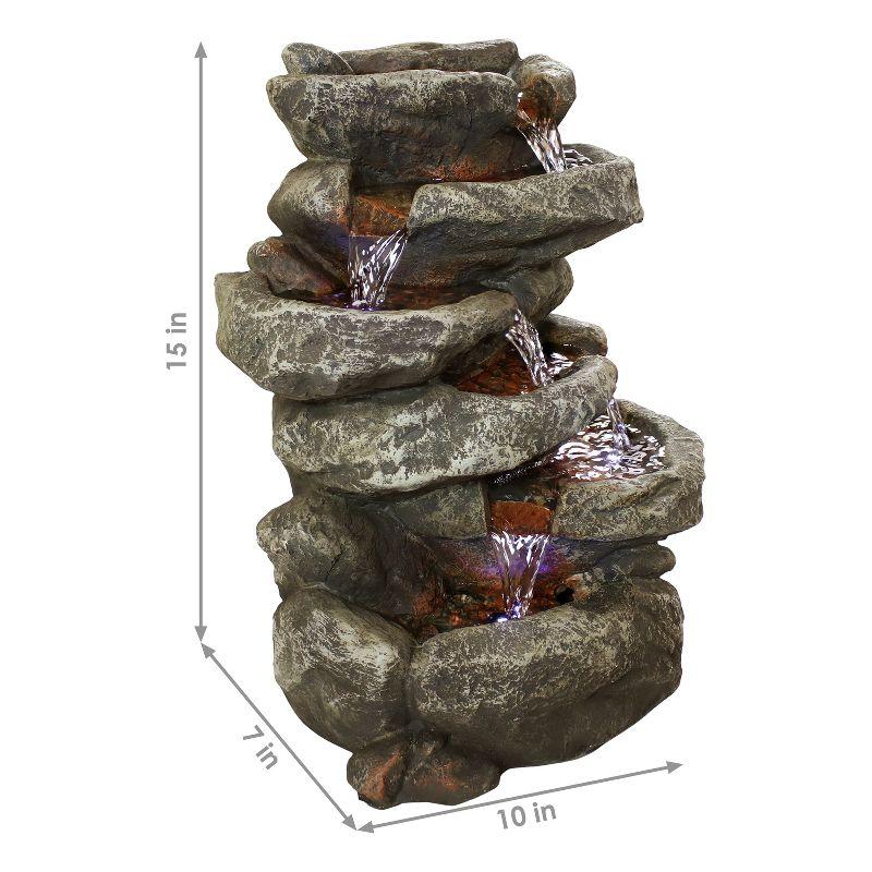 Sunnydaze Indoor Home Office Relaxing 6-Tiered Stone Falls Tabletop Water Fountain with LED Lights - 15"