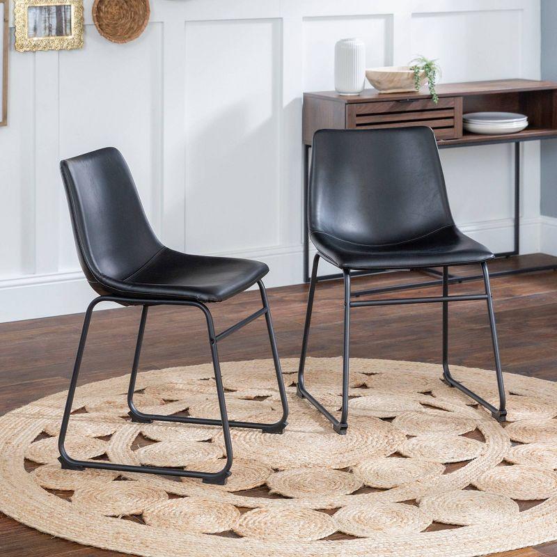 Set of 2 Black Faux Leather Upholstered Dining Chairs with Metal Legs