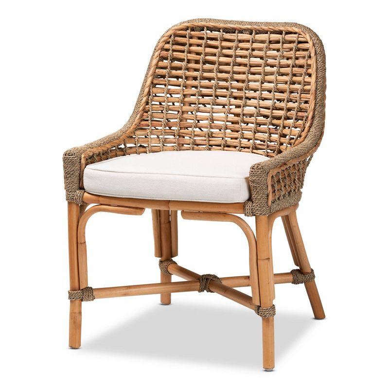 Kyle Woven Rattan Dining Side Chair with Cushion White/Natural - bali & pari