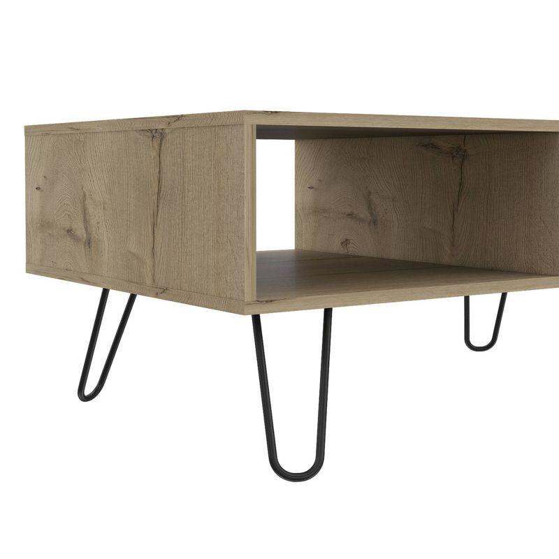 Curved Steel Hairpin & Light Wood Coffee Table with Storage