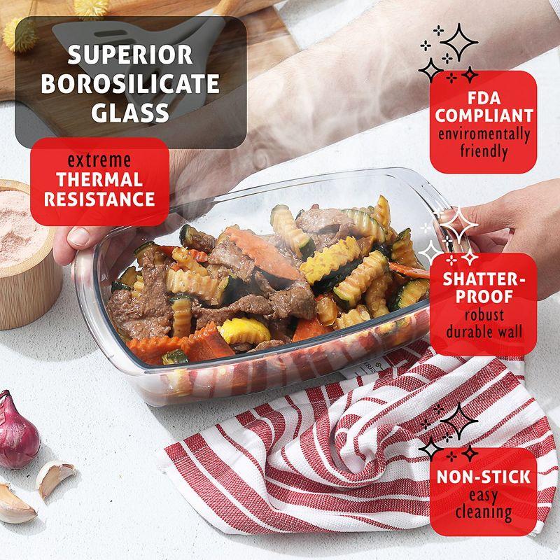 Joytable Set of 3 Bread Loaf Pans with Airtight Lids, 1.9 Quart Deep Rectangular Glass Food Storage Containers