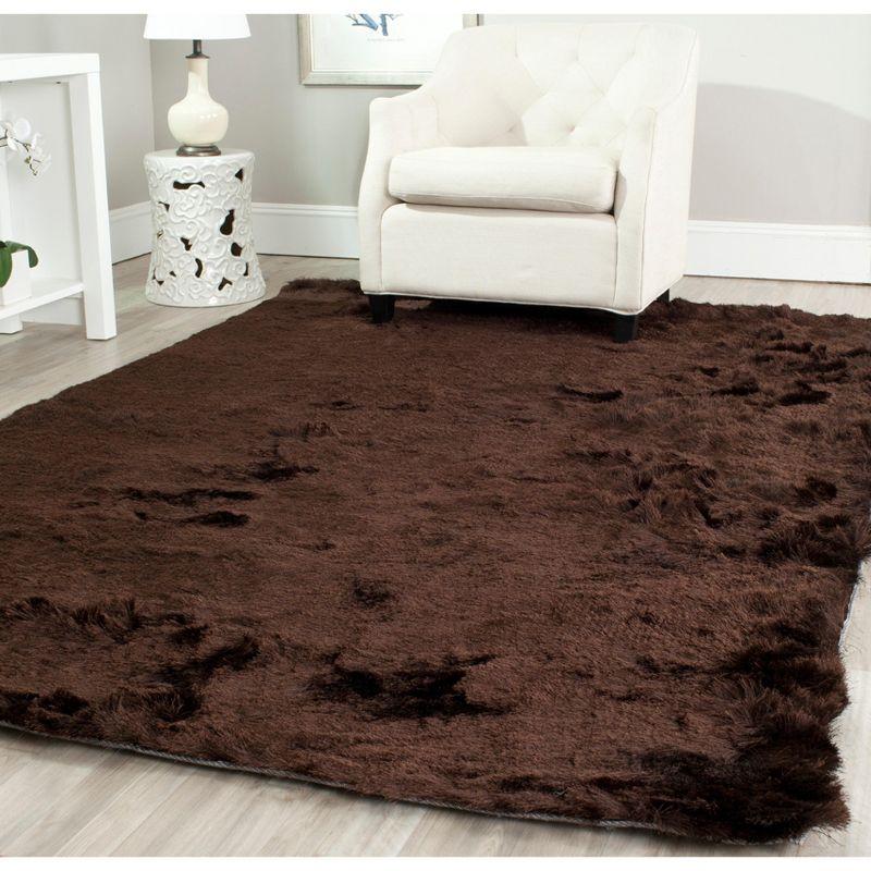 Hand-Tufted Chocolate Shag Wool and Synthetic Round Rug