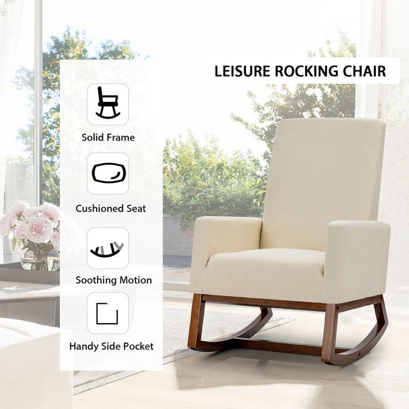 Costway Mid Century Retro Fabric Upholstered  Rocking Chair Modern Armchair Beige