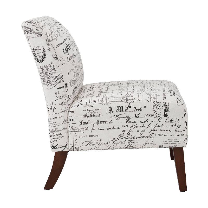 Beige Script Print Slipper Chair with Dark Walnut Wood Legs