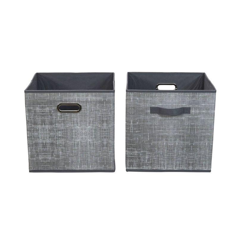 Household Essentials 2pc 12" x 13" Fabric Storage Bin Set Gray: Handcrafted, Folds Flat, Fits 13 Inch Cube Storage System