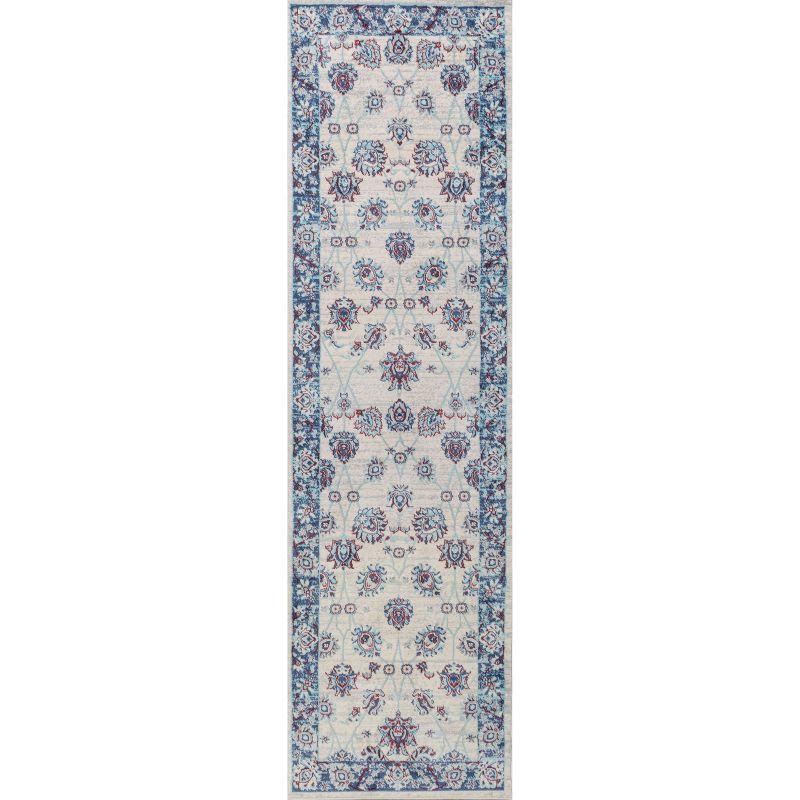 2'x8' Modern Persian Vintage Moroccan Traditional Area Rug, Cream/Navy - JONATHAN Y