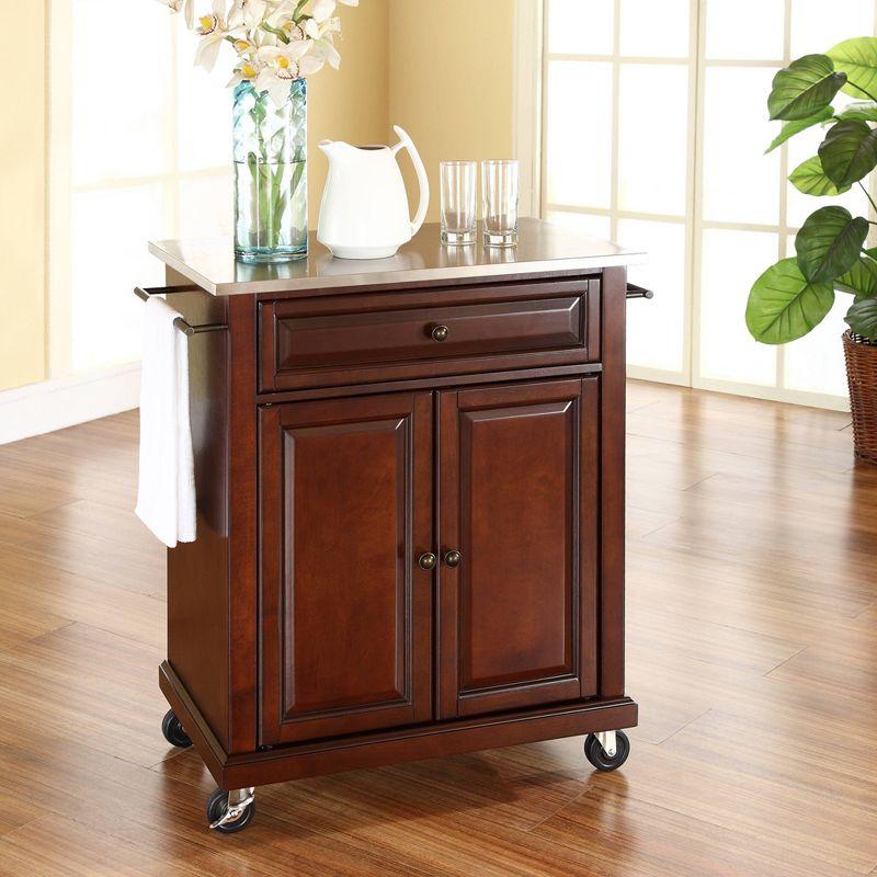 Compact Stainless Steel Top Kitchen Cart Mahogany - Crosley: Mobile Island with Storage & Towel Bars