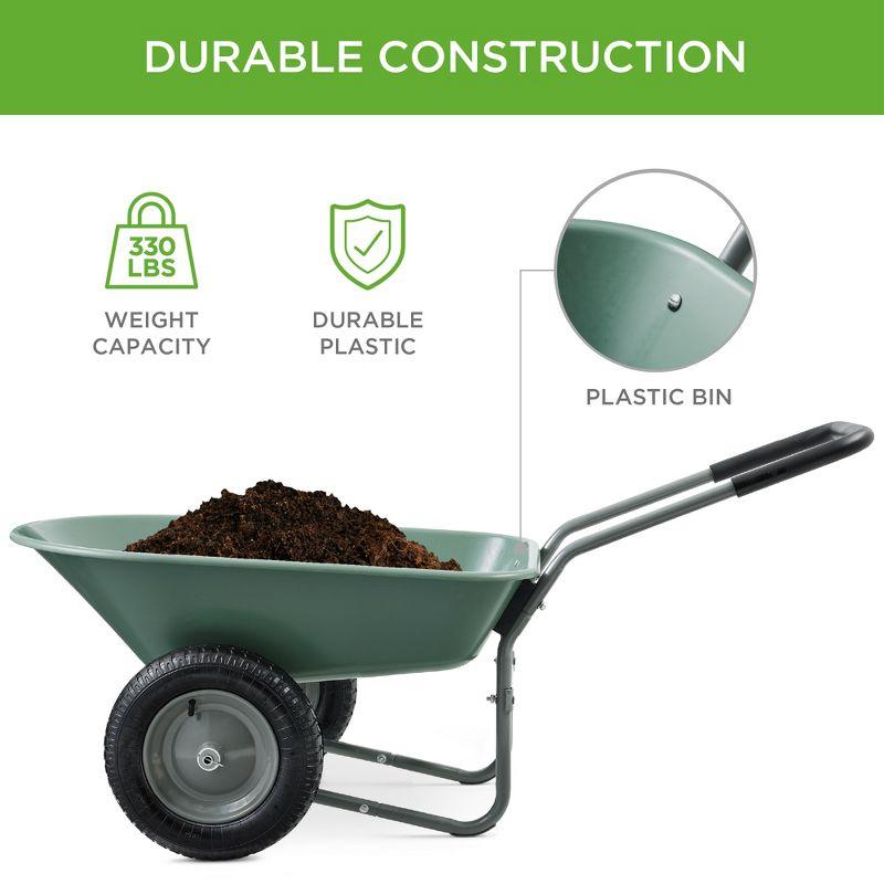 Best Choice Products Dual-Wheel Home Wheelbarrow Yard Garden Cart for Lawn, Construction - Seafoam