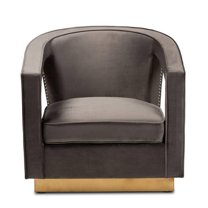 Elegant Grey Velvet Barrel Accent Chair with Gold Metal Base