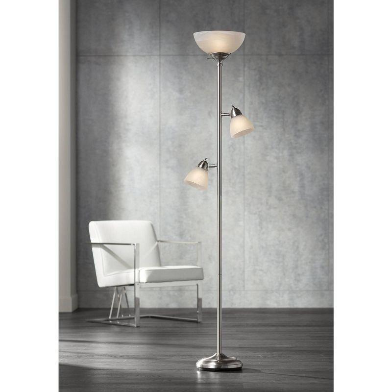 360 Lighting Ellery Modern Torchiere Floor Lamp with Side Lights 72" Tall Brushed Nickel Frosted White Glass Shade for Living Room Reading Bedroom