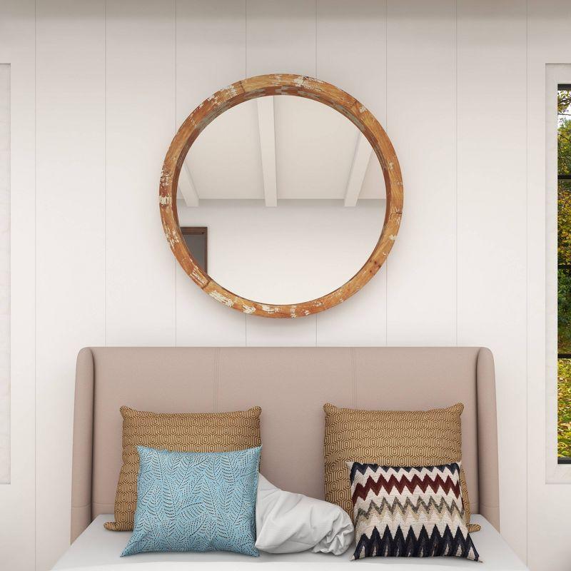 Olivia & May Vintage Wall Mirror Brown: Round Wood Frame, No Assembly, Spot Clean, 39.5" Diameter