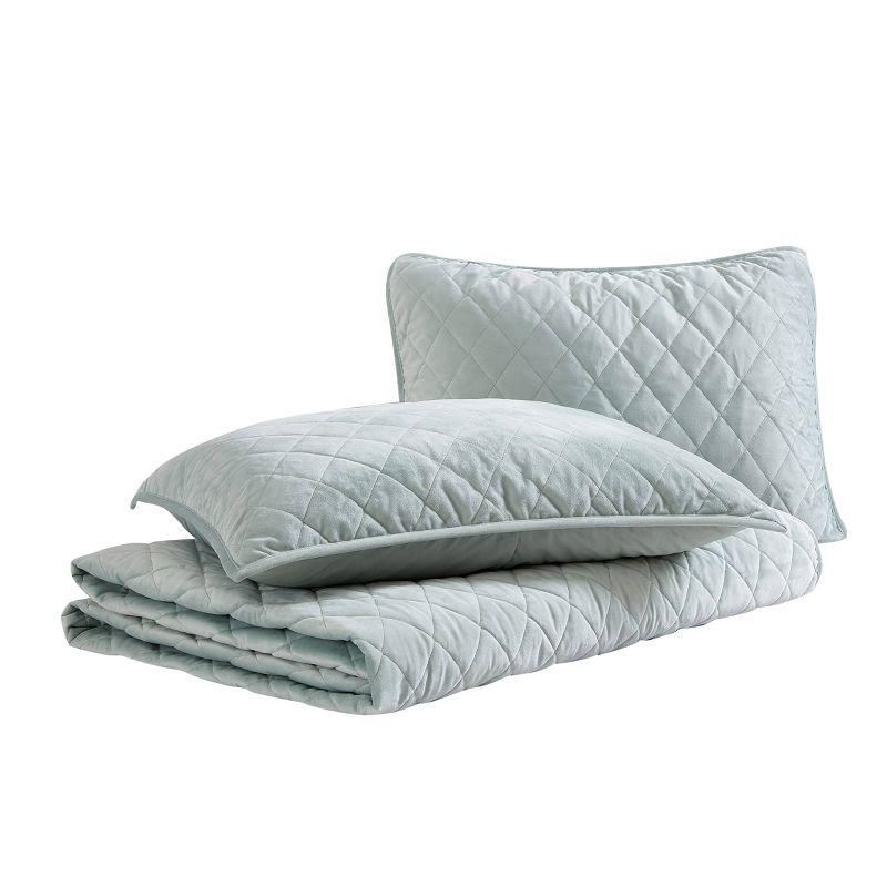 Twin Sage Green Velvet Reversible Quilt Set with Shams