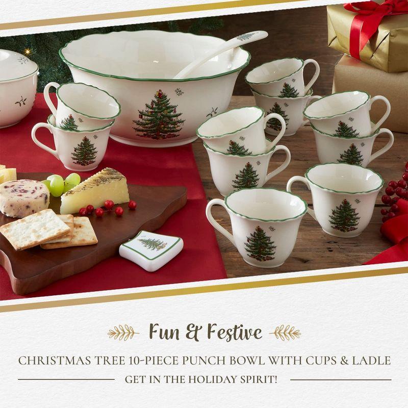 Spode Christmas Tree 10 Pc Punch Bowl W/Cups&Ladle