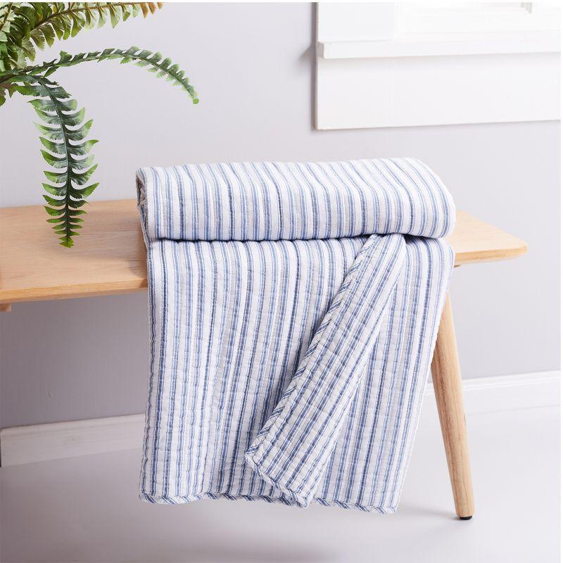 Nautical Stripe Blue and White Cotton Quilted Throw 50x60in