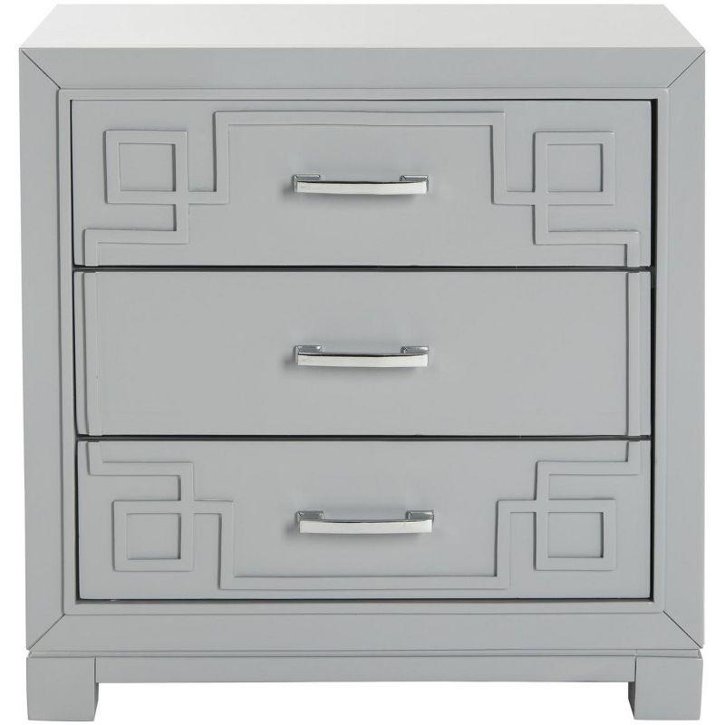 Raina 3 Drawer Greek Key Nightstand - Grey - Safavieh